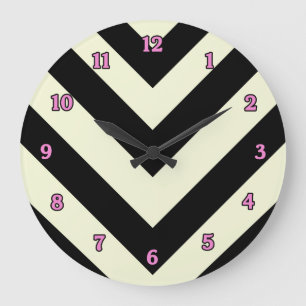 Redondo Grande Reloj blanco y negro del modelo de Chevron