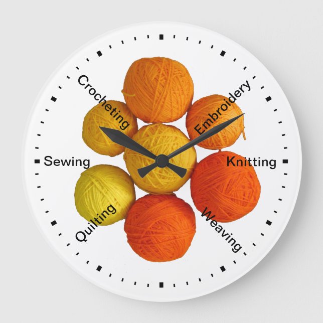 Redondo Grande Reloj - Bolas Yarn de Fibra (Anverso)
