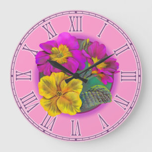 Redondo Grande Reloj botánico fino púrpura y amarillo del Primu
