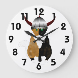 Redondo Grande Reloj Calico Viking Cat