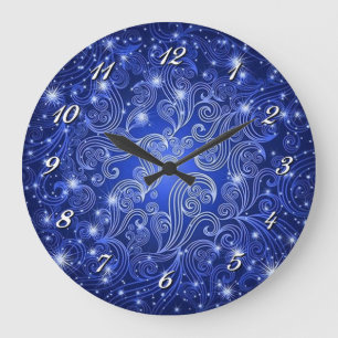 Redondo Grande Reloj celestial de pared de relaves azules y estre