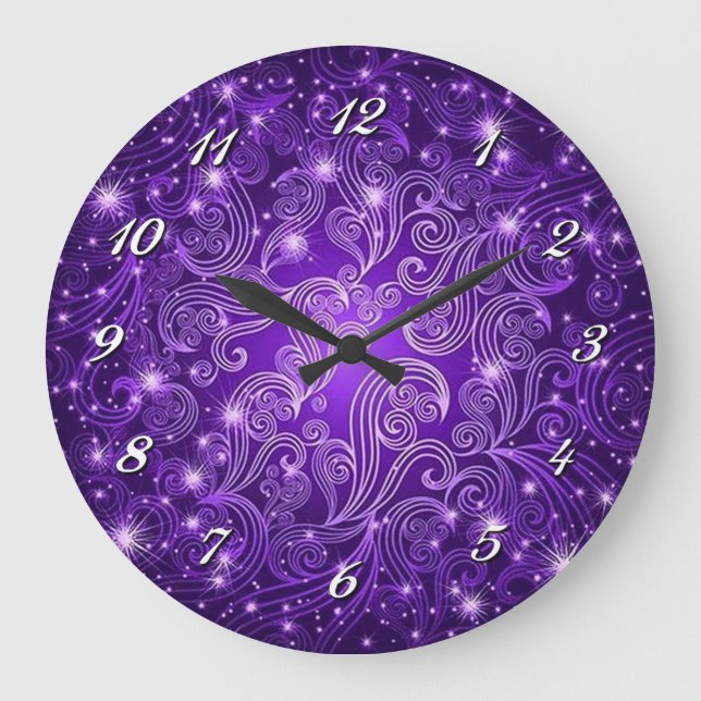 Redondo Grande Reloj celestial púrpura y pared estridente (Anverso)