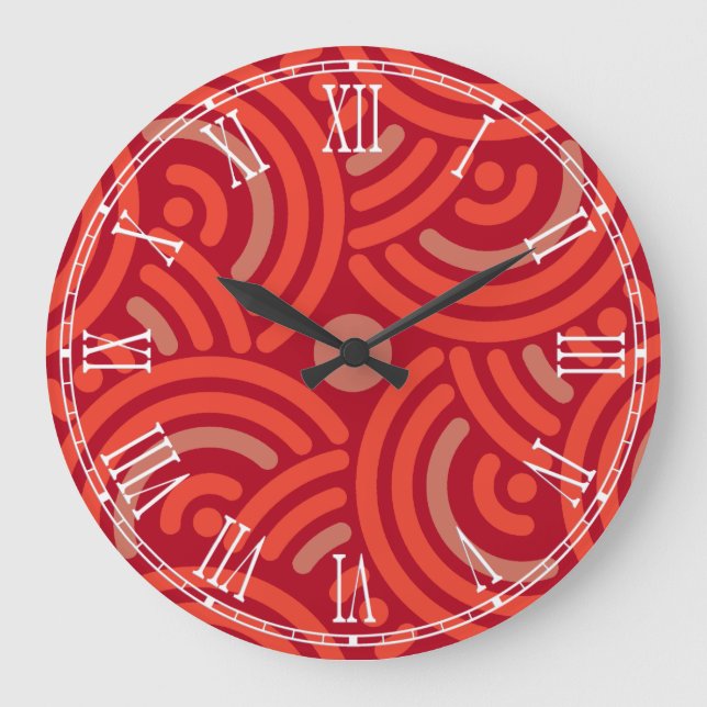 Redondo Grande Reloj circular interconectado de pared naranja roj (Anverso)
