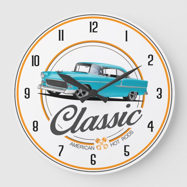 Redondo Grande Reloj clásico americano de 1955 de Hot Rods de gra (Anverso)