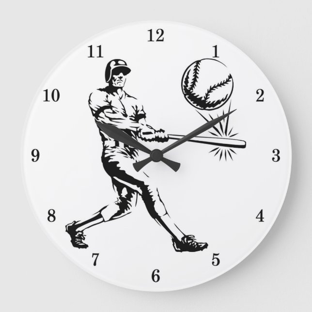 Redondo Grande Reloj clásico de pared de baterías de béisbol (Anverso)
