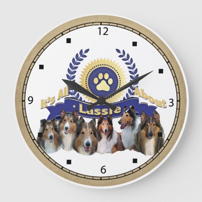 Redondo Grande Reloj collie de perro tipo Lassie (Anverso)