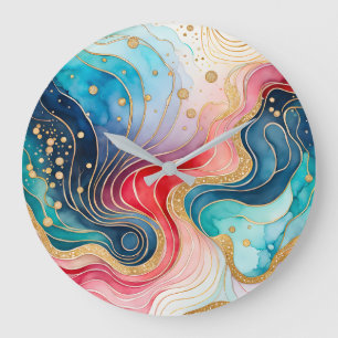 Redondo Grande Reloj colorido de pared de arte de tinta abstracta