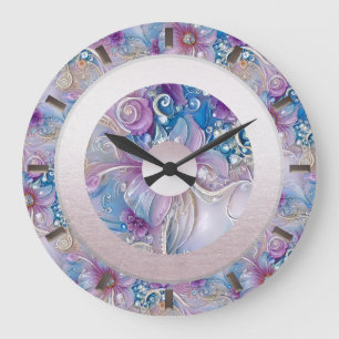 Redondo Grande Reloj colorido de pared de gemas de flores