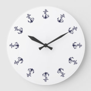 Redondo Grande Reloj con Anclas Náuticas de Fondo Blanco