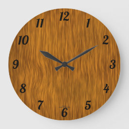Redondo Grande Reloj con aspecto de madera dorada