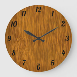 Redondo Grande Reloj con aspecto de madera dorada