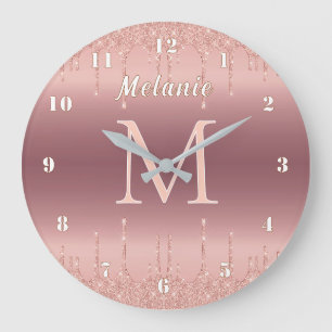 Redondo Grande Reloj con Brillo de Oro Rosa Personalizado con Nom