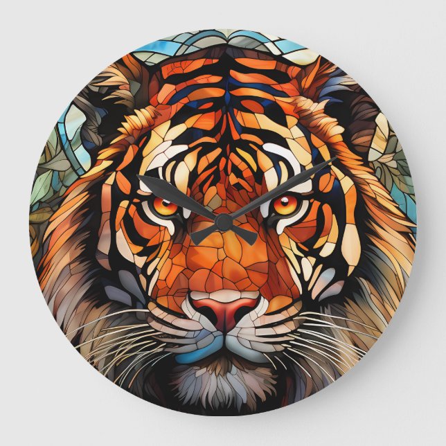Redondo Grande Reloj con diseño de tigre (Anverso)