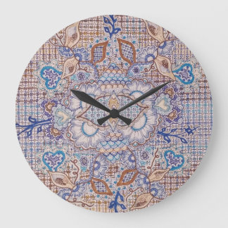 Redondo Grande reloj con diseño floral azul y marrón