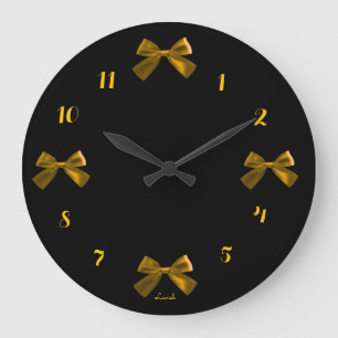 Redondo Grande Reloj con lazo de cinta dorada chic para decoració