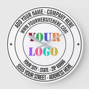 Redondo Grande Reloj con logotipo y texto personalizados de la em