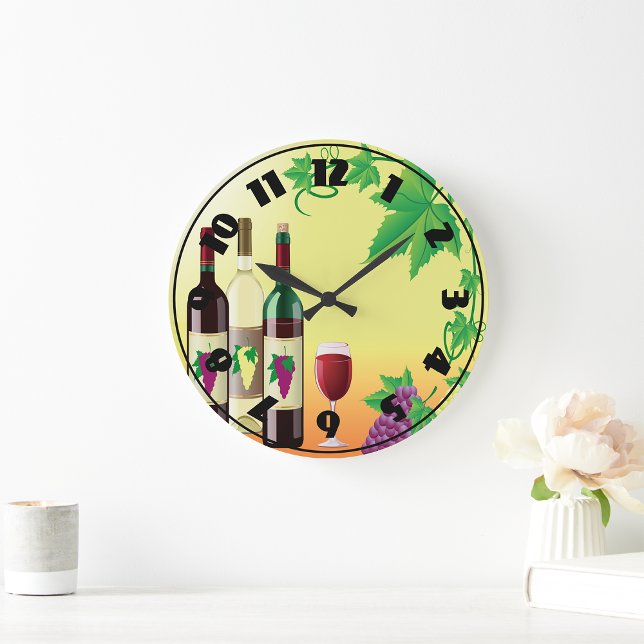 Redondo Grande Reloj con vino y uvas (Subido por el creador)
