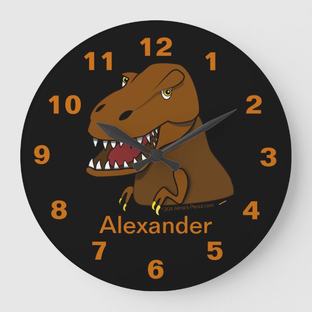 Redondo Grande Reloj conocido personalizado dinosaurio de Rex del (Anverso)