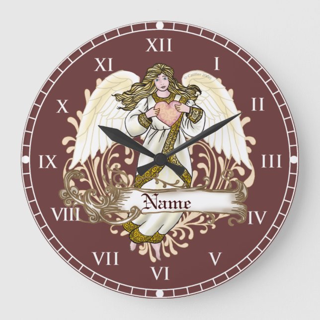 Redondo Grande Reloj corazón de ángel dorado (Anverso)