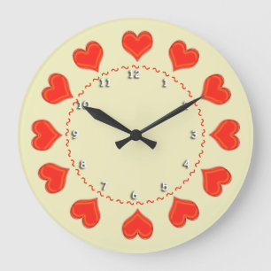 Redondo Grande Reloj - corazones rojos
