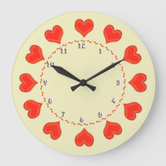 Redondo Grande Reloj - corazones rojos