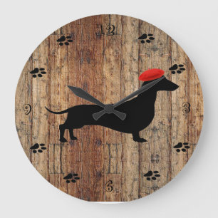 Redondo Grande Reloj Dachshund De Madera Rusa