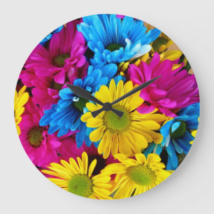 Redondo Grande Reloj Daisies Wall de colores vivos
