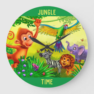 Redondo Grande Reloj de animales en tiempo de la jungla