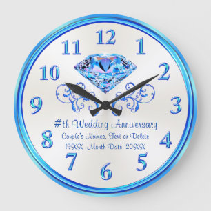 Redondo Grande Reloj de aniversario de tonos azules personalizado