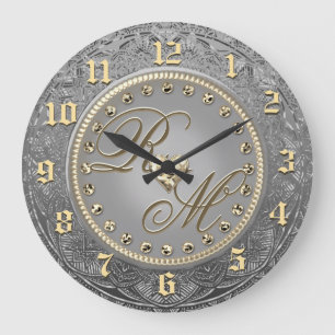 Redondo Grande Reloj de aniversario del monograma personalizado