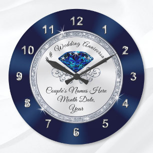 Redondo Grande Reloj de Aniversario Personalizado Azul Marino, Pl