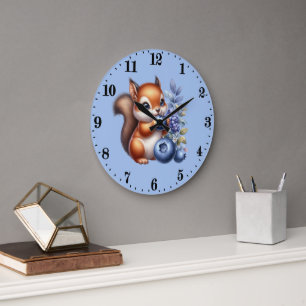 Redondo Grande Reloj de ardilla amante de arándanos lindos