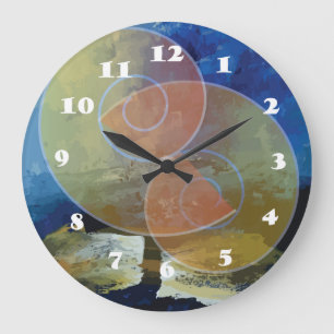Redondo Grande Reloj de arte abstracto azul y amarillo "Fuerza"