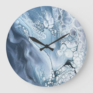 Redondo Grande Reloj de arte abstracto en azules y grises