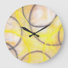 Redondo Grande Reloj de arte abstracto gris y amarillo