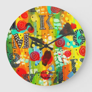 Redondo Grande Reloj de arte colorido de Patricia Stuart Original