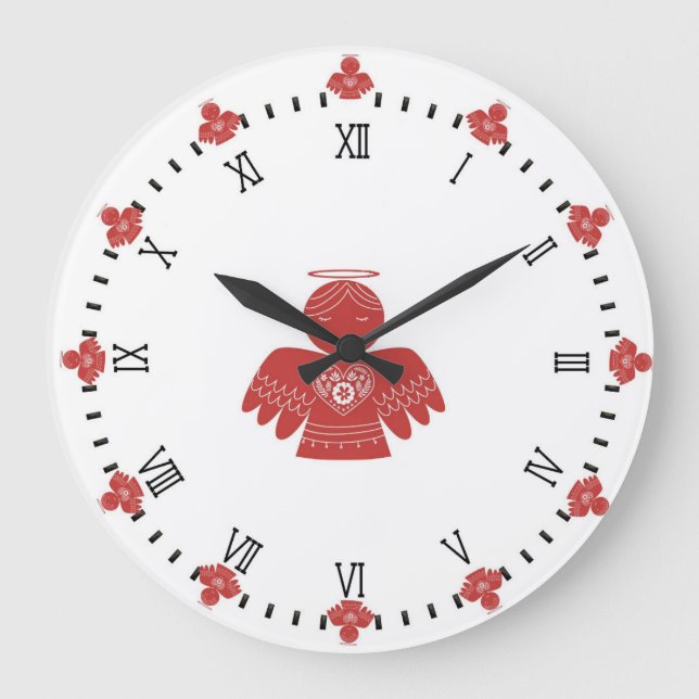 Redondo Grande Reloj de arte de ángeles escandinavos (Anverso)