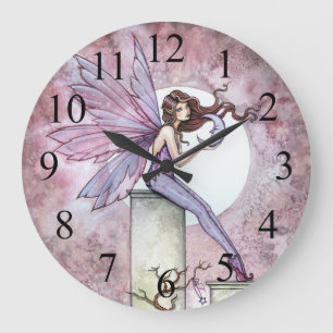 Redondo Grande Reloj de arte de fantasía de la hada de la luna su
