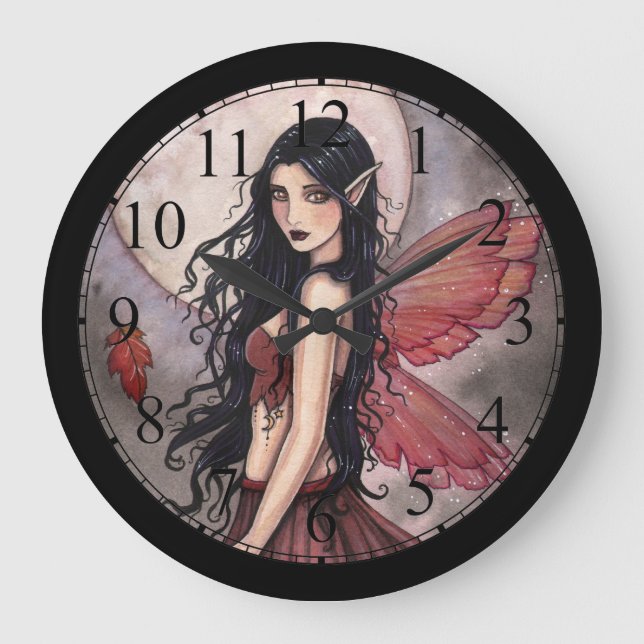 Redondo Grande Reloj de arte de hada de Toque de Otoño (Anverso)