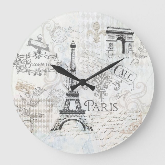 Redondo Grande Reloj de arte del Collage de París (Anverso)