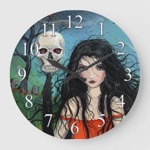 Redondo Grande Reloj de arte gótico de fantasía de Halloween de S
