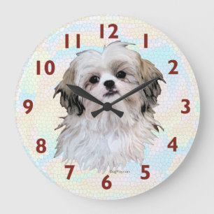 Redondo Grande Reloj de arte Shih Tzu
