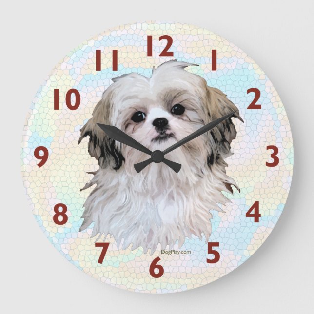 Redondo Grande Reloj de arte Shih Tzu (Anverso)