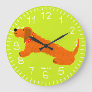 Redondo Grande Reloj de arte verde animado: diseño de perro de la