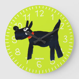 Redondo Grande Reloj de arte verde: John Dyer Scotty Dog