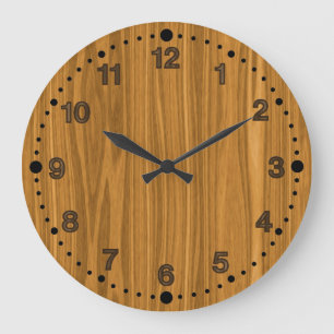 Redondo Grande Reloj de aspecto de madera falsa para trabajadores