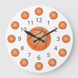 Redondo Grande Reloj de Átomo de baloncesto con números