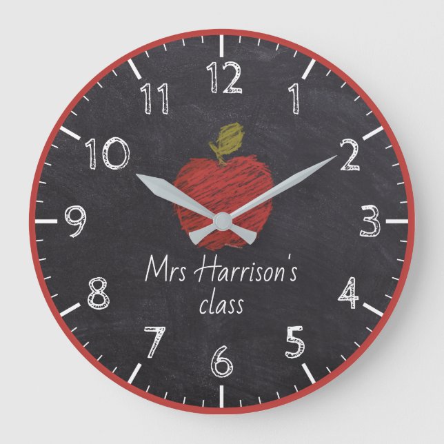 Redondo Grande Reloj de aula Faux Chalkboard (Anverso)