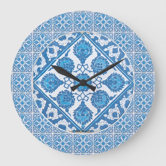 Redondo Grande Reloj de azulejo Delft falso de acianos (Anverso)