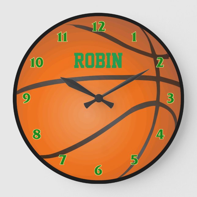 Redondo Grande Reloj de baloncesto personalizado (Anverso)